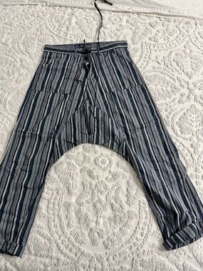 Harem Cotton Pants in Navy and Gray Vertical Stripes